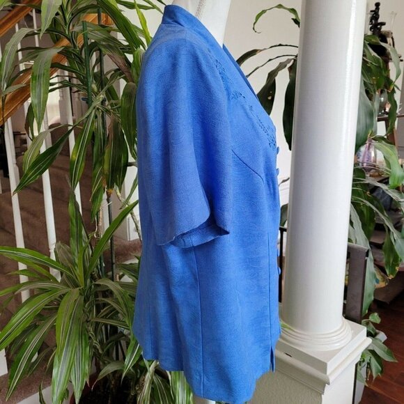 Vintage Sz 14W Lady Dorby Blouse Button Front Mature Modest Church Shoulder Pads - Picture 3 of 11